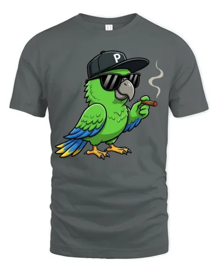 Cool Parrot With Sunglasses Graphic T Shirt Funny Chill Style Tee - gray t-shirt on white background