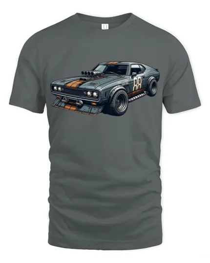 Retro Muscle Car Graphic T Shirt Vintage Racing Style Power Tee - gray t-shirt on white background