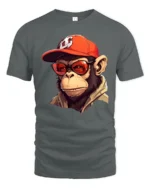 Cool Monkey With Sunglasses Graphic T Shirt Urban Street Style Tee - gray t-shirt on white background