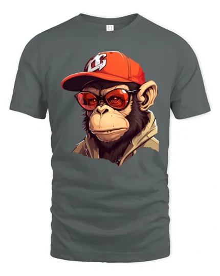 Cool Monkey With Sunglasses Graphic T Shirt Urban Street Style Tee - gray t-shirt on white background