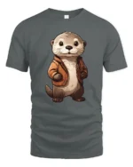 Cute Otter Wearing Jacket Graphic T Shirt Adorable Animal Style Tee - gray t-shirt on white background