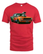 Retro Flame Muscle Car Graphic T Shirt Classic Racing Style Tee - red t-shirt on white background