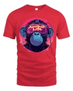 Another Life VR Monkey Graphic T Shirt Neon Gamer Style Tee - red t-shirt on white background