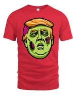 Cartoon Zombie Politician Graphic T Shirt Funny Spooky Style Tee - red t-shirt on white background