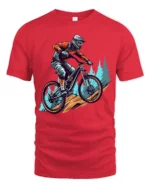 Mountain Bike Rider Graphic T Shirt Outdoor Adventure Style Tee - red t-shirt on white background