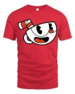 Cute Cup Face Illustration T Shirt Vintage Cartoon Style Tee - red t-shirt on white background