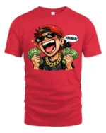 Funny Rich Guy Cartoon Graphic T Shirt Money Humor Style Tee - red t-shirt on white background