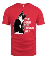 Funny Attitude Cat Graphic T Shirt Sarcastic Humor Style Tee - red t-shirt on white background