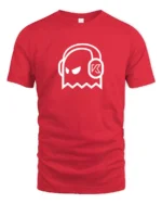 Ghost DJ Headphones Graphic T Shirt Minimal Music Style Tee - red t-shirt on white background