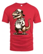 Cool T Rex In Hoodie Graphic T Shirt Funny Dinosaur Style Tee - red t-shirt on white background