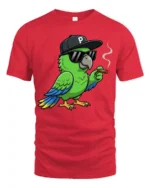 Cool Parrot With Sunglasses Graphic T Shirt Funny Chill Style Tee - red t-shirt on white background
