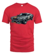 Retro Muscle Car Graphic T Shirt Vintage Racing Style Power Tee - red t-shirt on white background