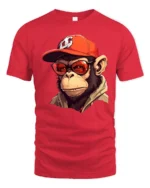 Cool Monkey With Sunglasses Graphic T Shirt Urban Street Style Tee - red t-shirt on white background