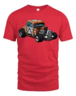 Vintage Hot Rod Cartoon Car Graphic T Shirt Retro Racing Style Tee - red t-shirt on white background