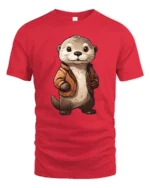 Cute Otter Wearing Jacket Graphic T Shirt Adorable Animal Style Tee - red t-shirt on white background