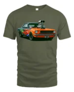 Retro Flame Muscle Car Graphic T Shirt Classic Racing Style Tee - military green t-shirt on white background