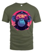 Another Life VR Monkey Graphic T Shirt Neon Gamer Style Tee - military green t-shirt on white background