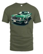 Classic Green Muscle Car Graphic T Shirt Vintage Auto Style Tee - military green t-shirt on white background
