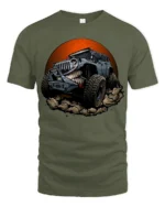 Monster Off Road Jeep Graphic T Shirt Rugged Adventure Style Tee - military green t-shirt on white background
