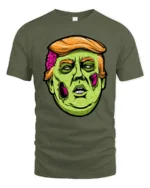 Cartoon Zombie Politician Graphic T Shirt Funny Spooky Style Tee - military green t-shirt on white background