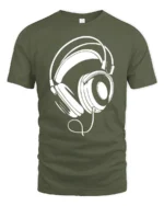 Minimalist Headphones Graphic T Shirt Music Lover Style Tee - military green t-shirt on white background