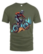 Mountain Bike Rider Graphic T Shirt Outdoor Adventure Style Tee - military green t-shirt on white background