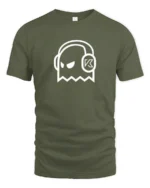 Ghost DJ Headphones Graphic T Shirt Minimal Music Style Tee - military green t-shirt on white background
