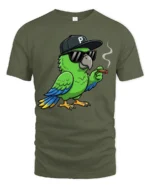 Cool Parrot With Sunglasses Graphic T Shirt Funny Chill Style Tee - military green t-shirt on white background