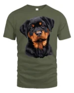 Cute Rottweiler Puppy Graphic T Shirt Adorable Dog Lover Tee - military green t-shirt on white background