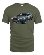 Retro Muscle Car Graphic T Shirt Vintage Racing Style Power Tee - military green t-shirt on white background