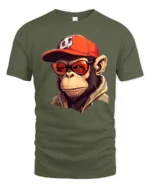 Cool Monkey With Sunglasses Graphic T Shirt Urban Street Style Tee - military green t-shirt on white background