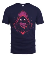 Neon Shadow Hooded Figure Graphic T Shirt Gaming Style Mystery Tee - navy t-shirt on white background