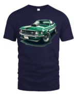 Classic Green Muscle Car Graphic T Shirt Vintage Auto Style Tee - navy t-shirt on white background