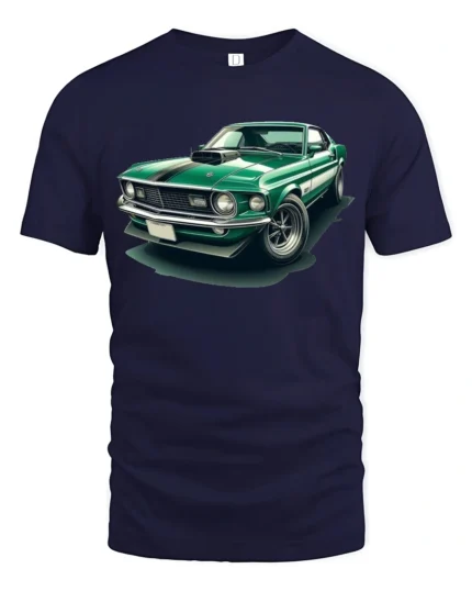 Classic Green Muscle Car Graphic T Shirt Vintage Auto Style Tee - navy t-shirt on white background