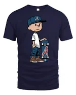 Cool Skater Kid Cartoon Graphic T Shirt Street Style Skate Tee - navy t-shirt on white background