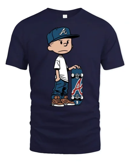 Cool Skater Kid Cartoon Graphic T Shirt Street Style Skate Tee - navy t-shirt on white background