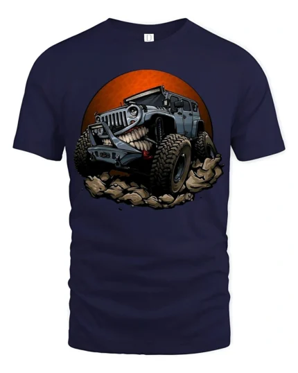 Monster Off Road Jeep Graphic T Shirt Rugged Adventure Style Tee - navy t-shirt on white background