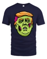 Cartoon Zombie Politician Graphic T Shirt Funny Spooky Style Tee - navy t-shirt on white background