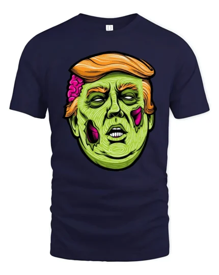 Cartoon Zombie Politician Graphic T Shirt Funny Spooky Style Tee - navy t-shirt on white background
