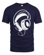 Minimalist Headphones Graphic T Shirt Music Lover Style Tee - navy t-shirt on white background