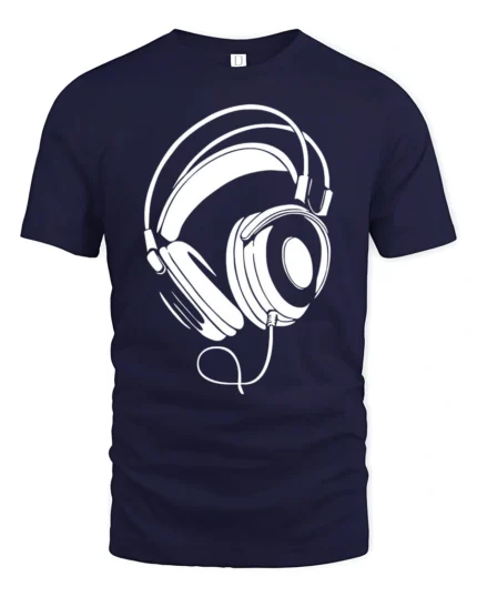 Minimalist Headphones Graphic T Shirt Music Lover Style Tee - navy t-shirt on white background