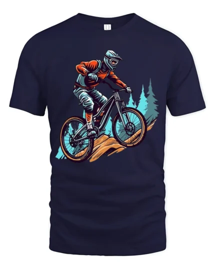 Mountain Bike Rider Graphic T Shirt Outdoor Adventure Style Tee - navy t-shirt on white background