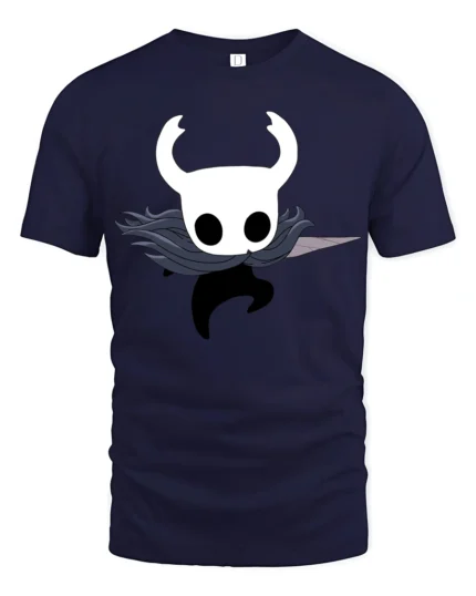 Cute Ghost Knight Cartoon Graphic T Shirt Fantasy Gamer Style Tee - navy t-shirt on white background
