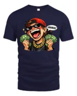 Funny Rich Guy Cartoon Graphic T Shirt Money Humor Style Tee - navy t-shirt on white background