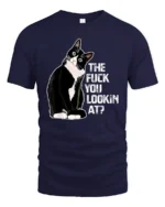 Funny Attitude Cat Graphic T Shirt Sarcastic Humor Style Tee - navy t-shirt on white background
