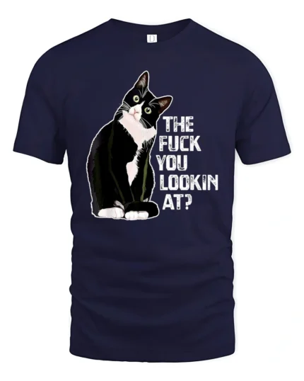 Funny Attitude Cat Graphic T Shirt Sarcastic Humor Style Tee - navy t-shirt on white background