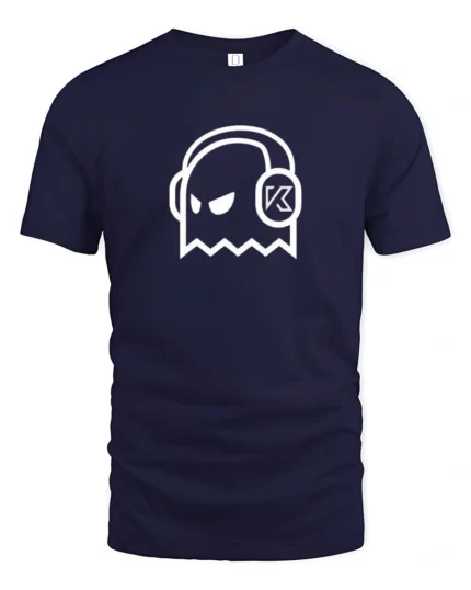 Ghost DJ Headphones Graphic T Shirt Minimal Music Style Tee - navy t-shirt on white background