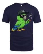 Cool Parrot With Sunglasses Graphic T Shirt Funny Chill Style Tee - navy t-shirt on white background