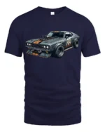 Retro Muscle Car Graphic T Shirt Vintage Racing Style Power Tee - navy t-shirt on white background