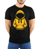 Mystery Hoodie Outline T Shirt Cool Urban Aesthetic Graphic Tee - model wearing black tee with hands behind back